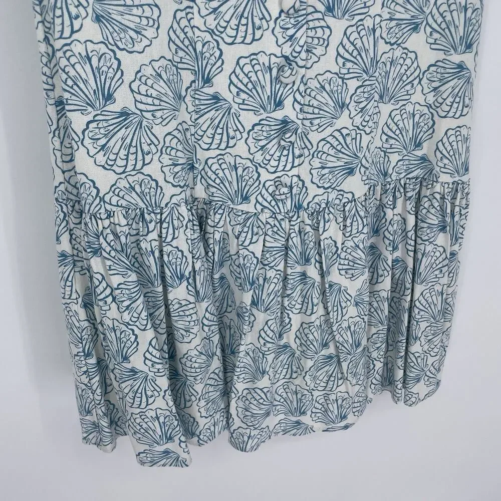 WAYF Sun Dress Coastal Beach Shell Vacation Womens Size M NWT Linen M Blue White - Picture 5 of 12